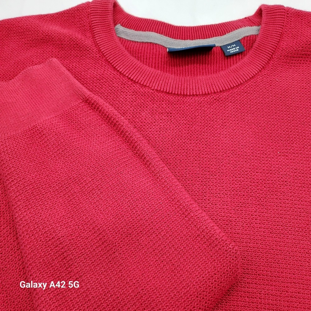 Cutter Buck Men M M Red Textured Knit Crew Neck Sweater Cotton - Picture 1 of 8